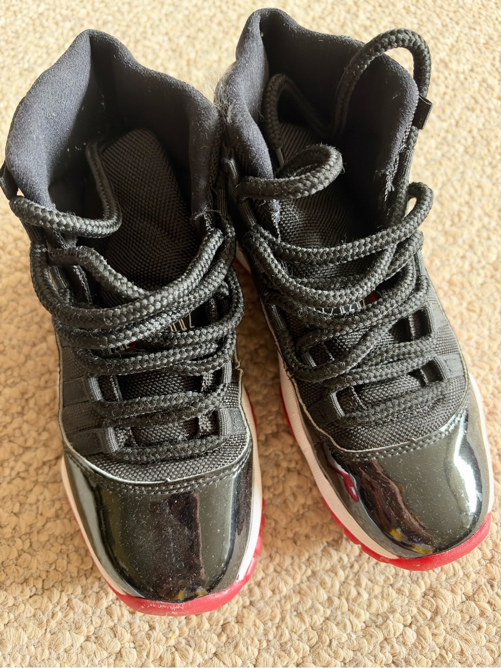 Jordan Kids Black and Red High-Top Sneakers - Glossy Toe